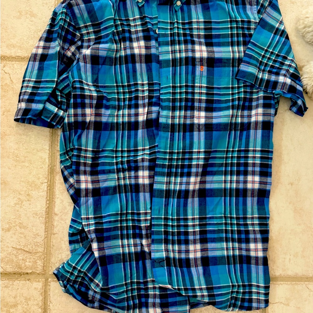 Izod blue saltwater cotton plaid shirt